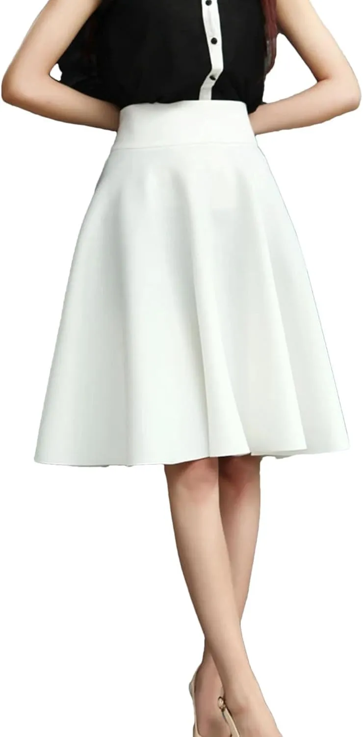 Women High Waisted Casual Skirts Knee Length A-Line Pleated Skirt Cocktail Party Bodycon Skirt