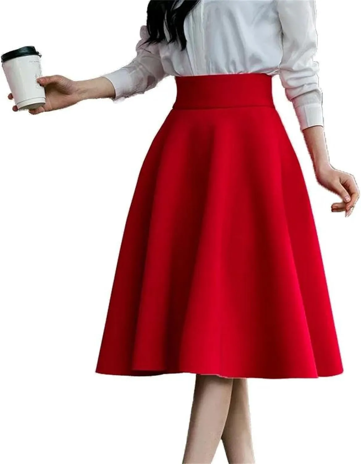 Women High Waisted Casual Skirts Knee Length A-Line Pleated Skirt Cocktail Party Bodycon Skirt