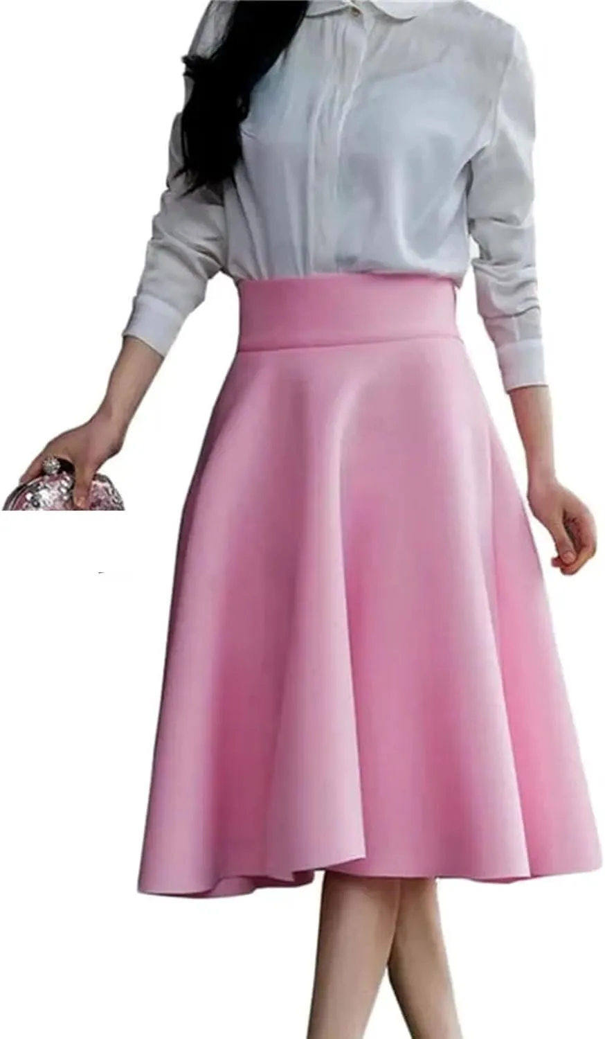 Women High Waisted Casual Skirts Knee Length A-Line Pleated Skirt Cocktail Party Bodycon Skirt
