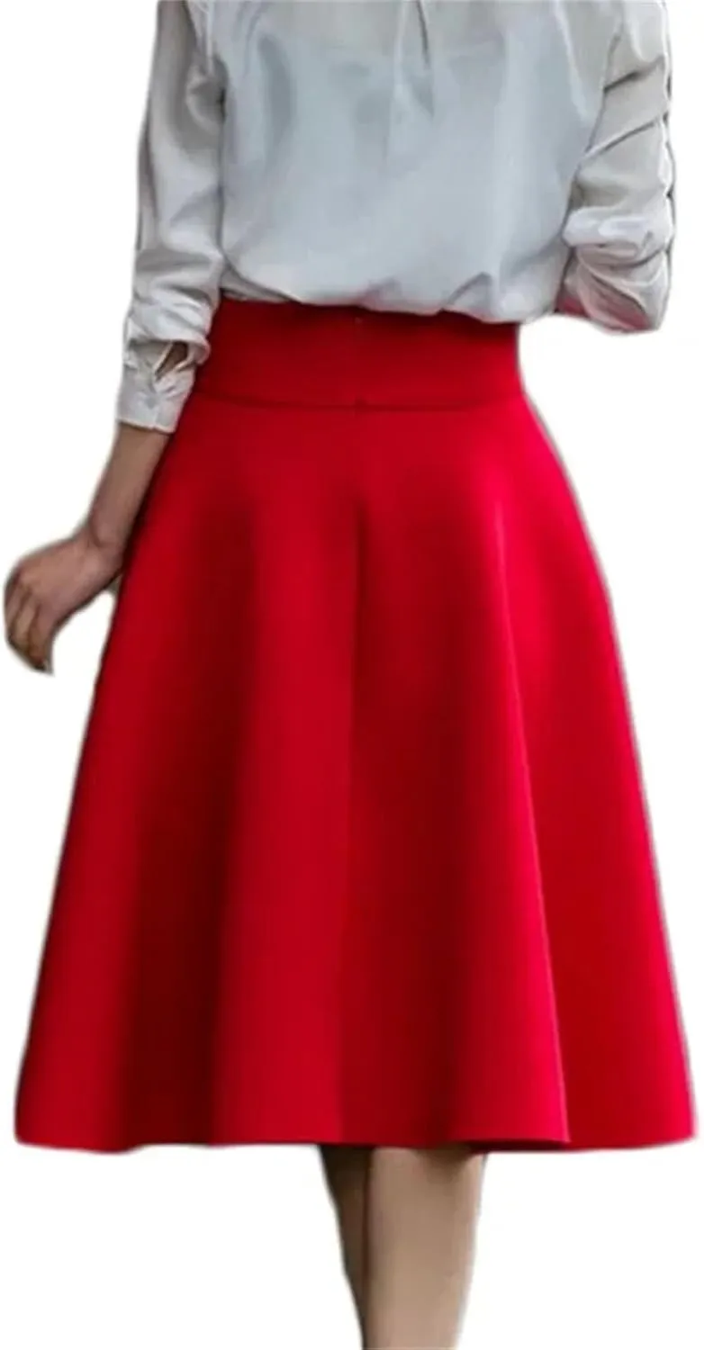 Women High Waisted Casual Skirts Knee Length A-Line Pleated Skirt Cocktail Party Bodycon Skirt