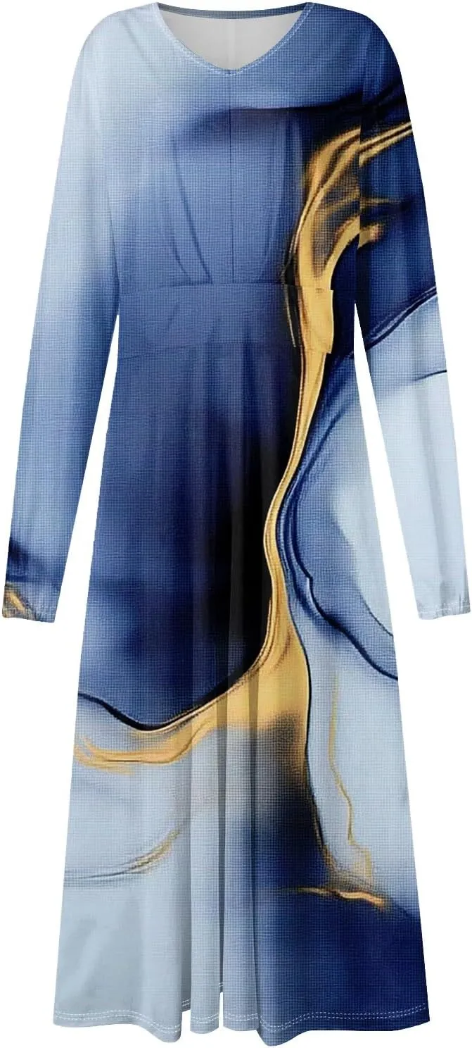 Women Long Sleeve Dresses Spring Boho Dress Puff Sleeve Floral Print Wrap Dress V Neck High Waist Summer Party Dress