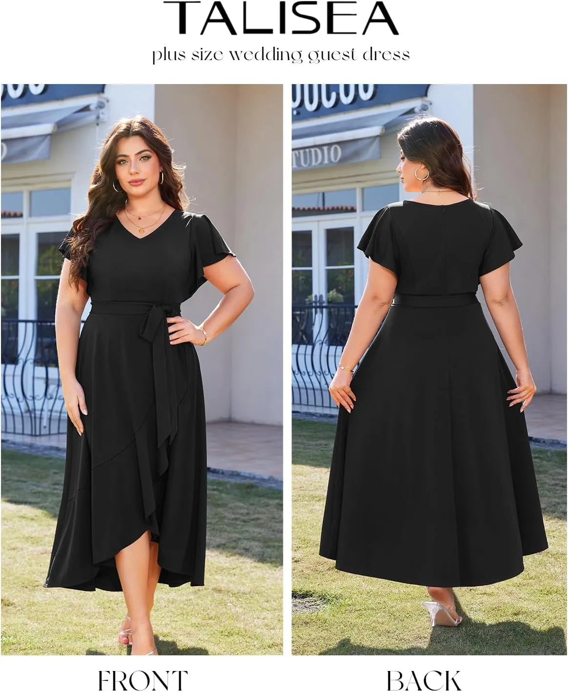 Women Plus Size Wedding Guest Dress - Formal Cocktail Split Ruffle V Neck High Low Party Long Maxi Dresses 2025
