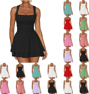 Women Square Neck Bodycon Mini Dress Ruffle Hem Ruched Waist Short Party Club Dresses Cocktail Dress Slim Party Dress
