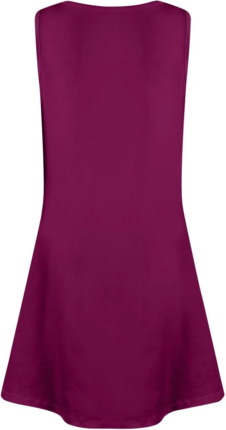 Women Summer Tank Dress U Neck Sleeveless Solid Color Sundress with Pocket Beach Vacation Party Dresses