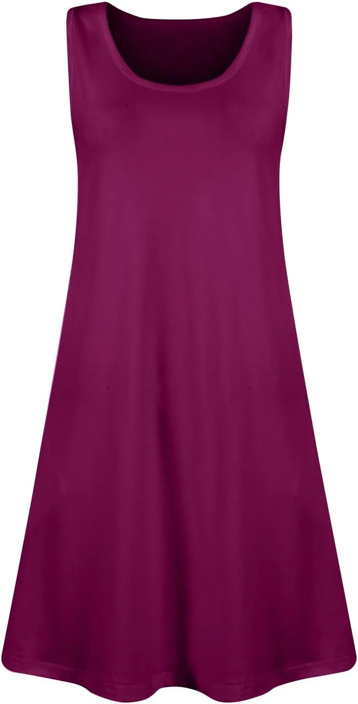 Women Summer Tank Dress U Neck Sleeveless Solid Color Sundress with Pocket Beach Vacation Party Dresses