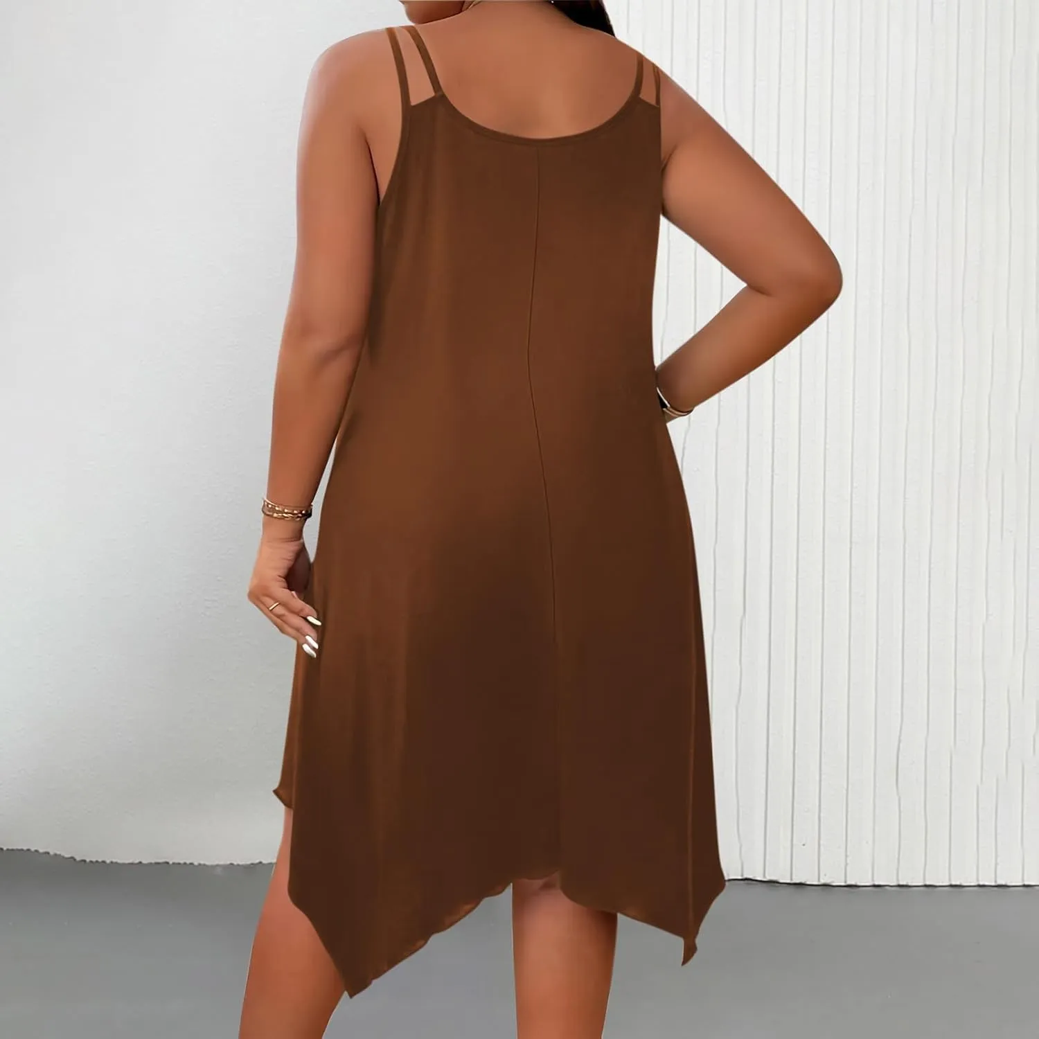 Women's 2025 Summer Dress Casual Boho Sundress Spaghetti Strap Beach Cover Up Irregular Hem Flowy Midi Vacation Dresses