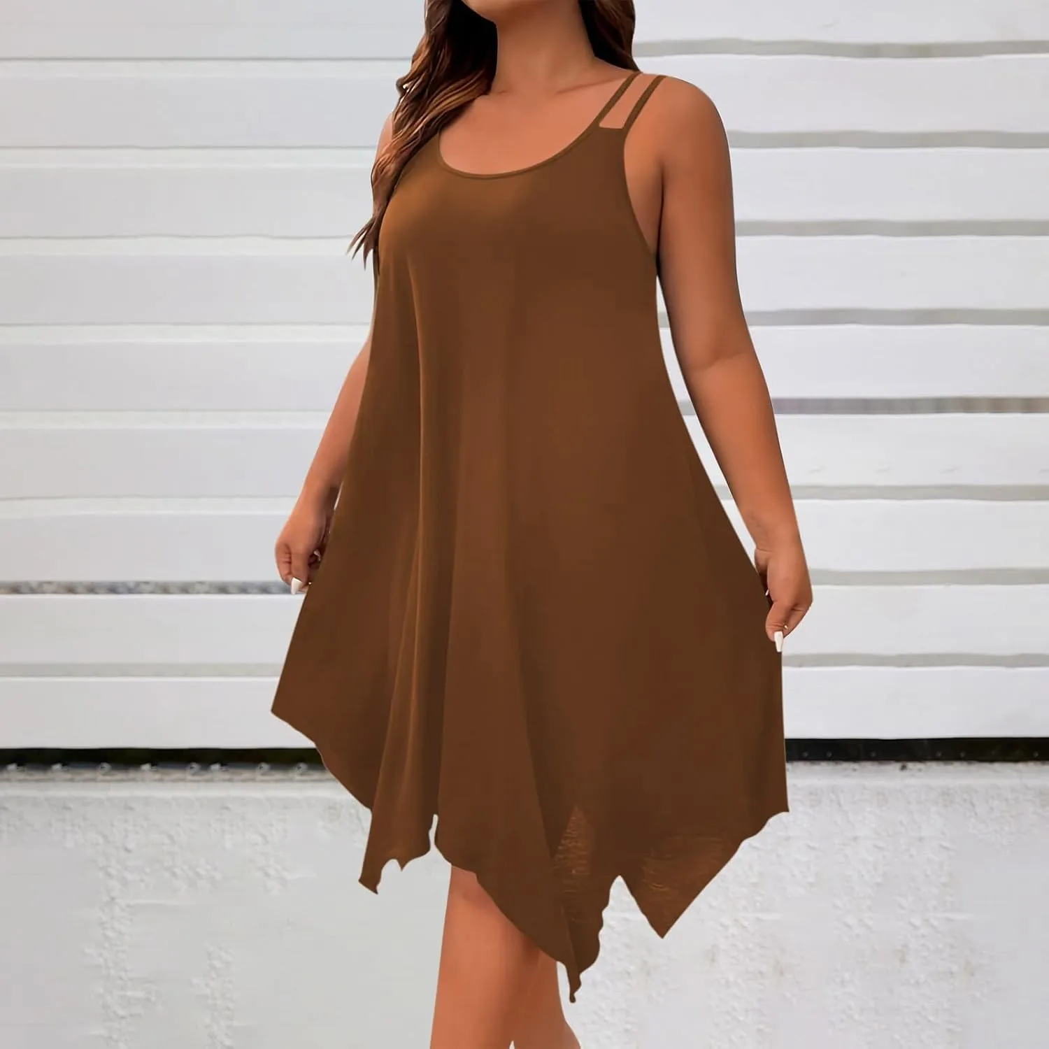 Women's 2025 Summer Dress Casual Boho Sundress Spaghetti Strap Beach Cover Up Irregular Hem Flowy Midi Vacation Dresses