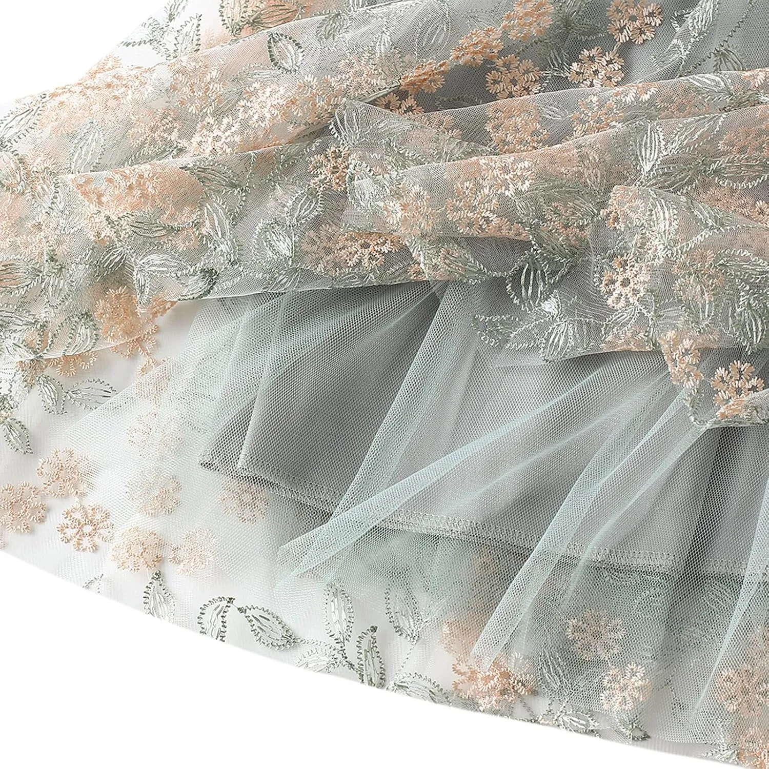 Women's 50s Vintage Floral Embroidery Midi Skirt High Waist Mesh Summer Cocktail Tea Party A-Line Layered Skirt