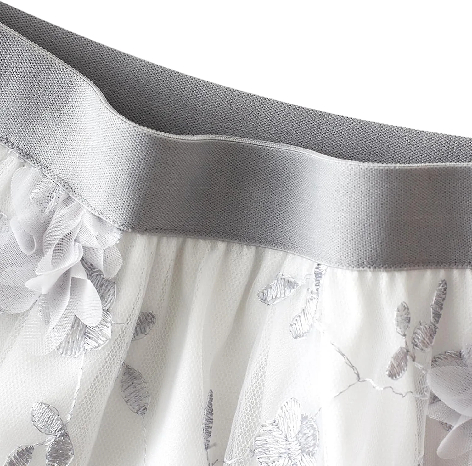 Women's 50s Vintage Floral Embroidery Midi Skirt High Waist Mesh Summer Cocktail Tea Party A-Line Layered Skirt
