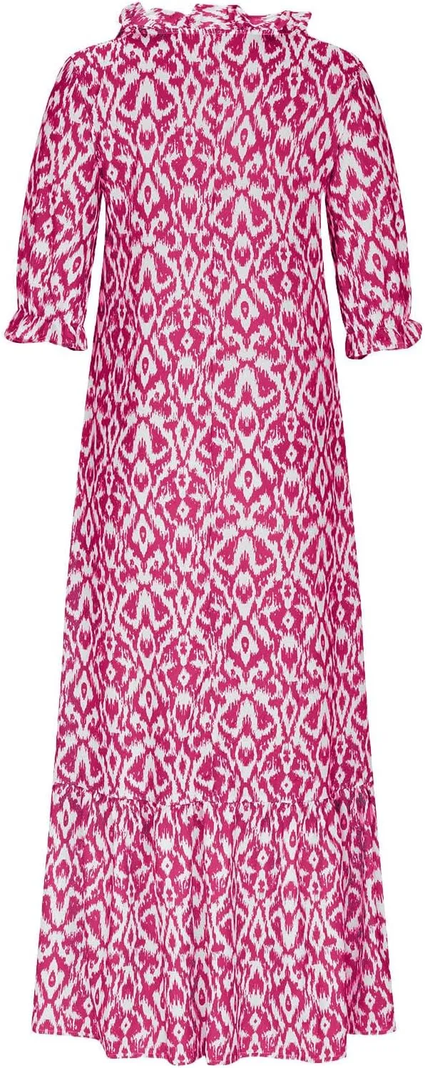 Women's Casual Loose Boho Floral Dresses 2025 Short Sleeve Drawstring V Neck Ruffle A Line Flowy Summer Beach Maxi Dress