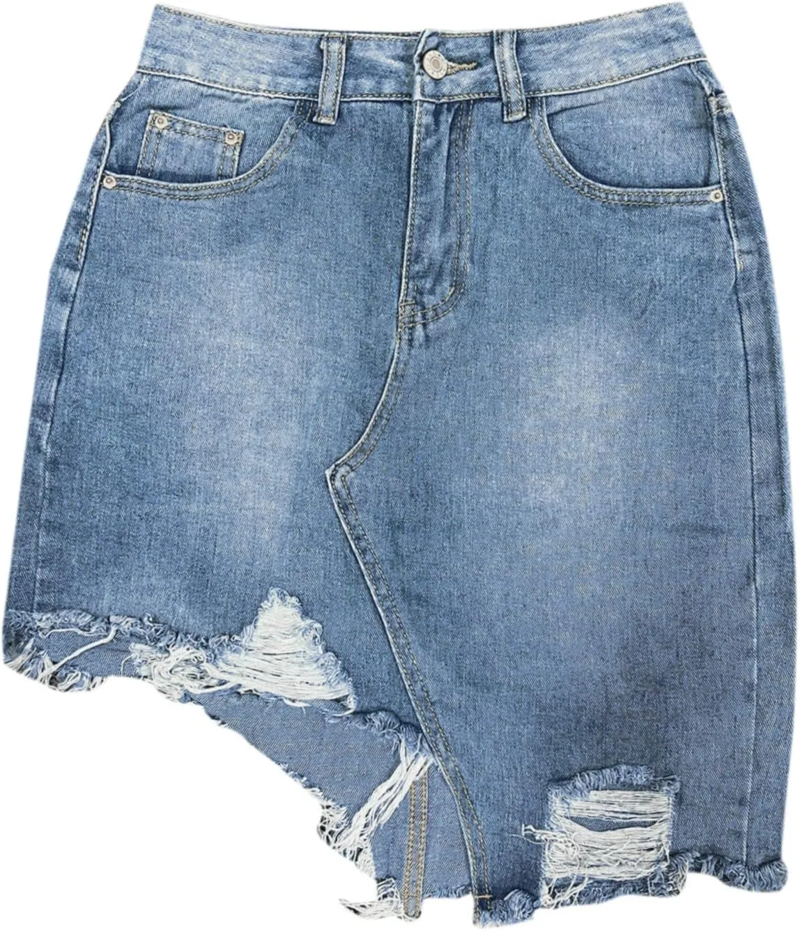 Womens Denim Pencil Skirt High Waisted Knee Length Side Ripped Hem Stretch Jean Skirts for Women 2024 New