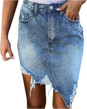 Womens Denim Pencil Skirt High Waisted Knee Length Side Ripped Hem Stretch Jean Skirts for Women 2024 New