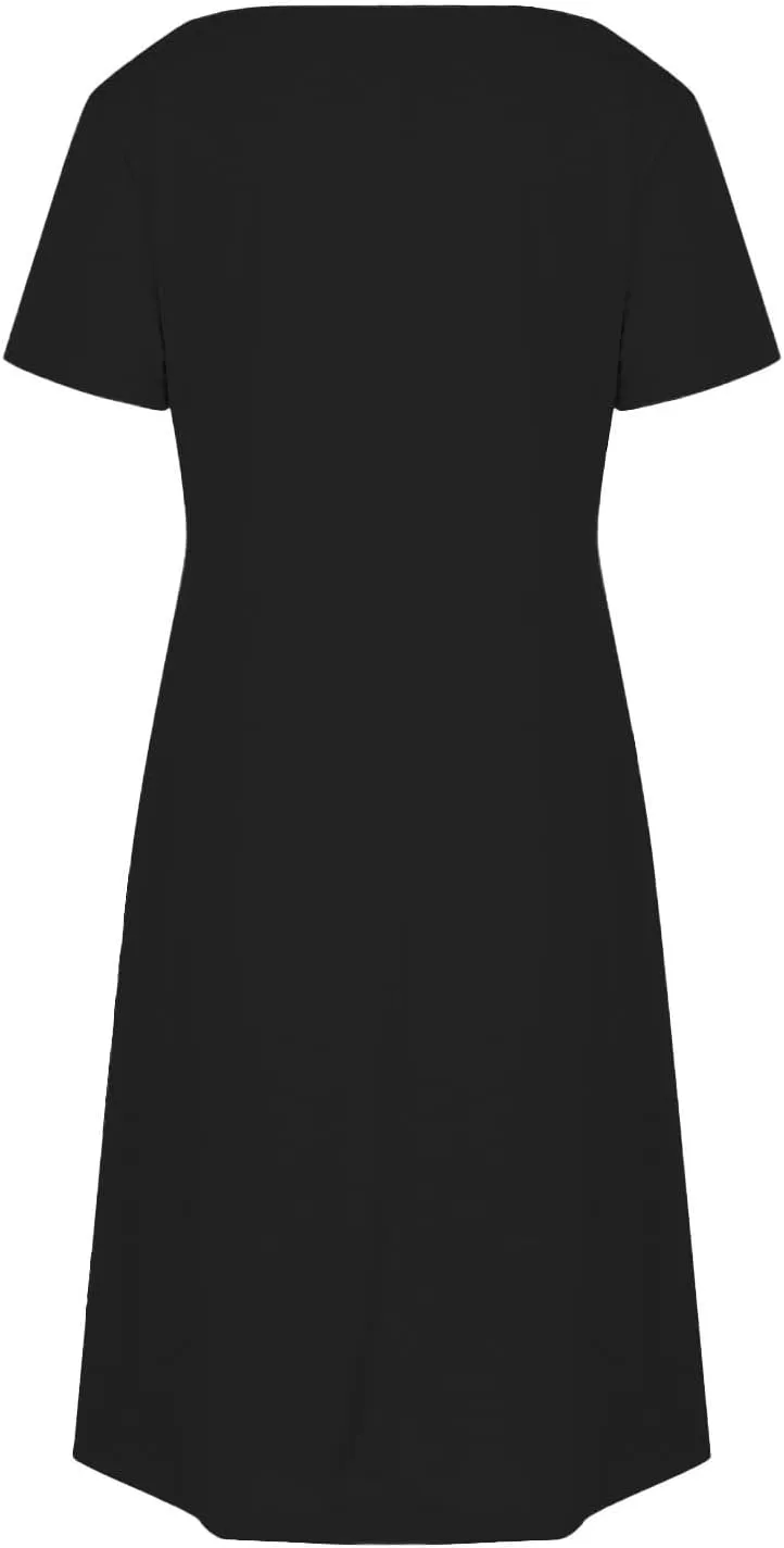 Womens Dress Loose Fit V Neck Casual Solid Color 2025 Summer Dresses Fashion Short Sleeve Mini Dress with Pockets