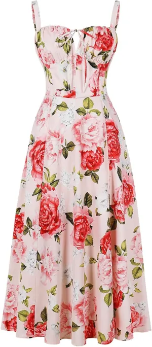 Women's Floral Corset Dress Formal Cocktail Dresses Going Out Casual Sundress Split Thigh Spaghetti Strap Vintage Dress