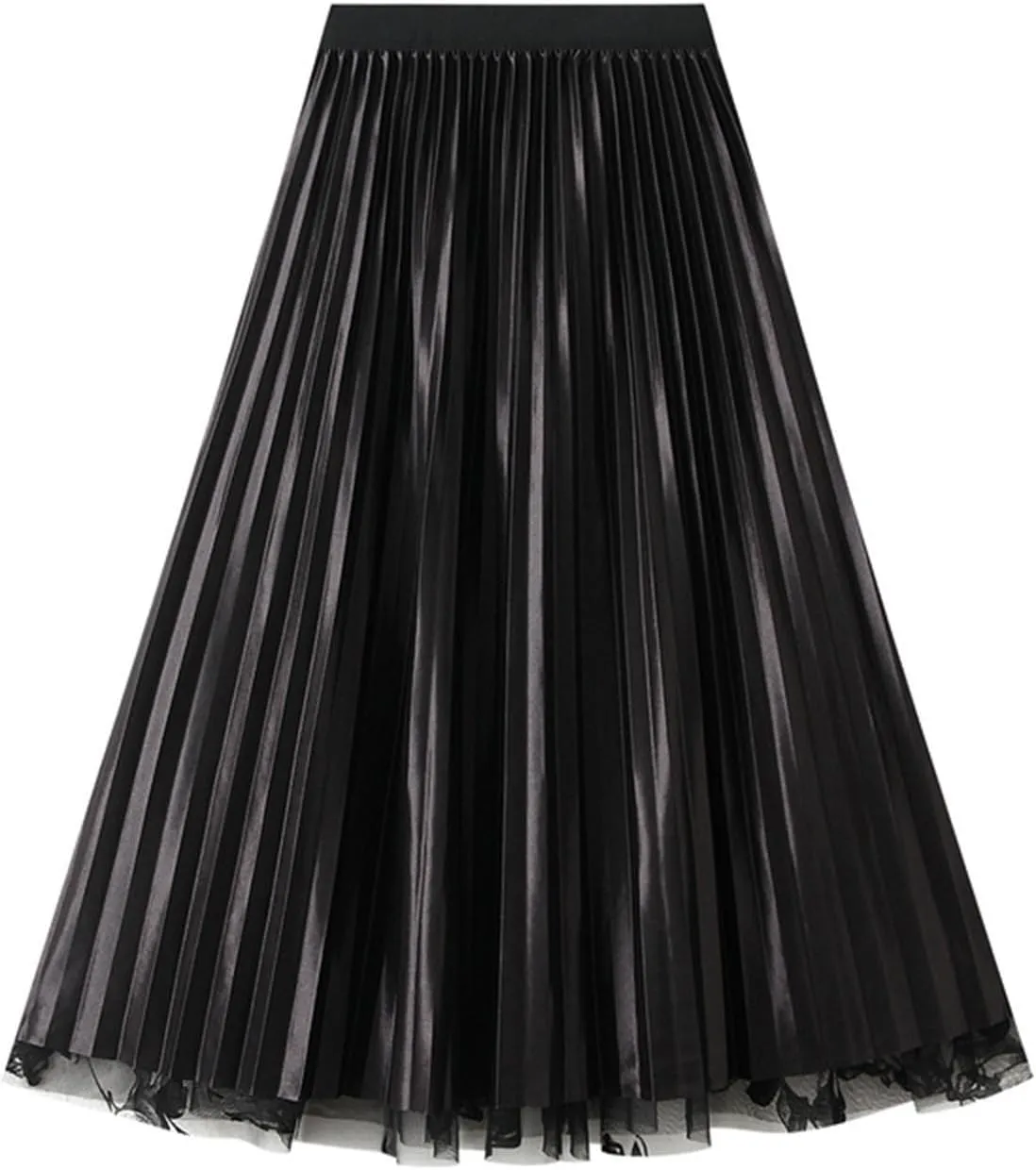 Womens Floral Mesh Pleated Skirt Elegant High Waisted Midi A Line Skirts Summer Casual Flowy Cute Tulle Fairy Skirt