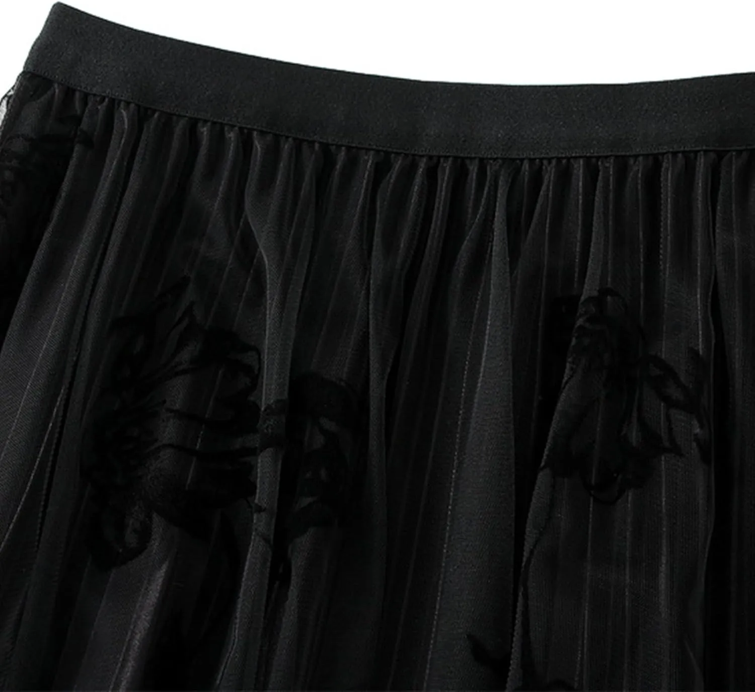 Womens Floral Mesh Pleated Skirt Elegant High Waisted Midi A Line Skirts Summer Casual Flowy Cute Tulle Fairy Skirt