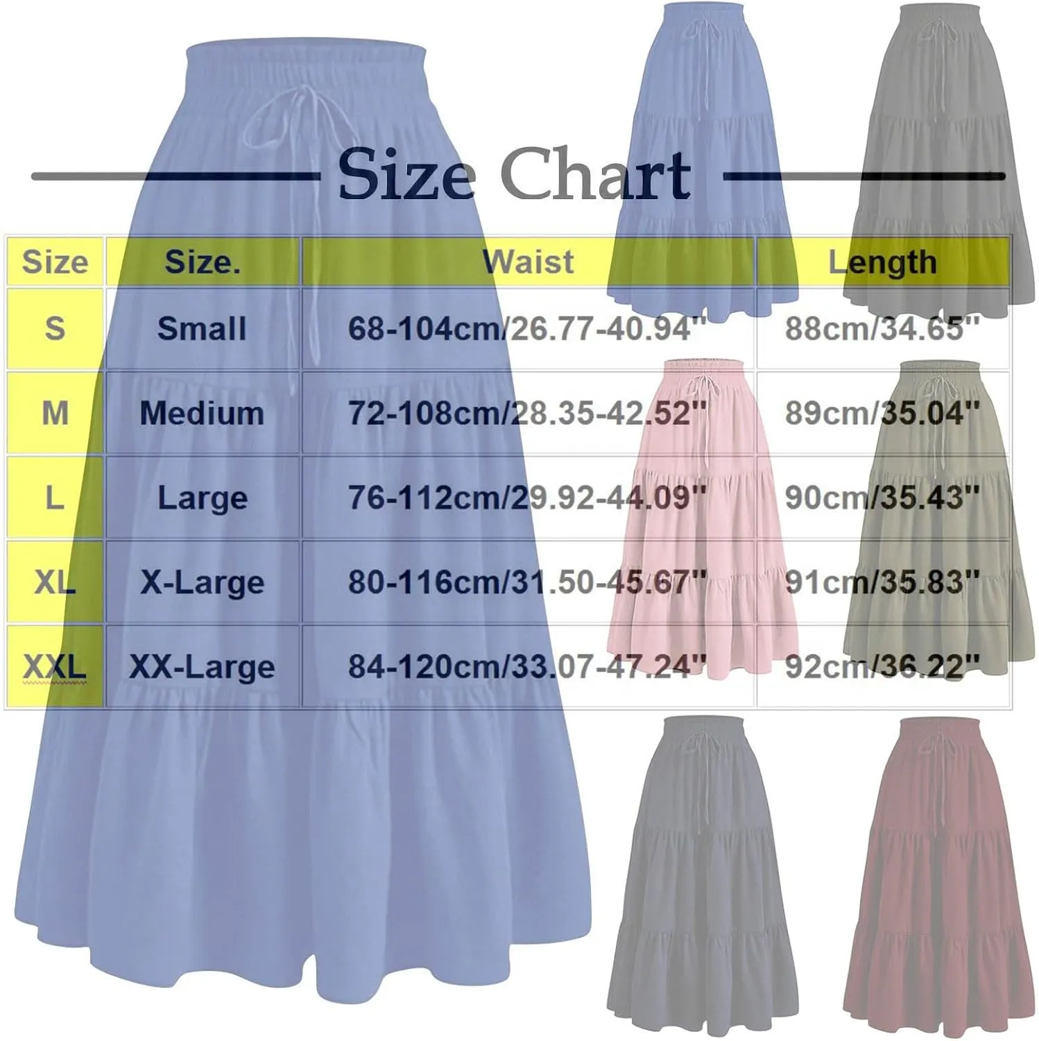Womens Floral Print Long Skirt Boho Summer Beach Vacation Pleated Drawstring Elastic High Waisted Casual Maxi Skirt