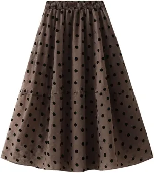 Womens Gauze Skirts Polka Dot Print A Line Swing Midi Skirt Summer Casual Boho Beach Skirts Resort Wear