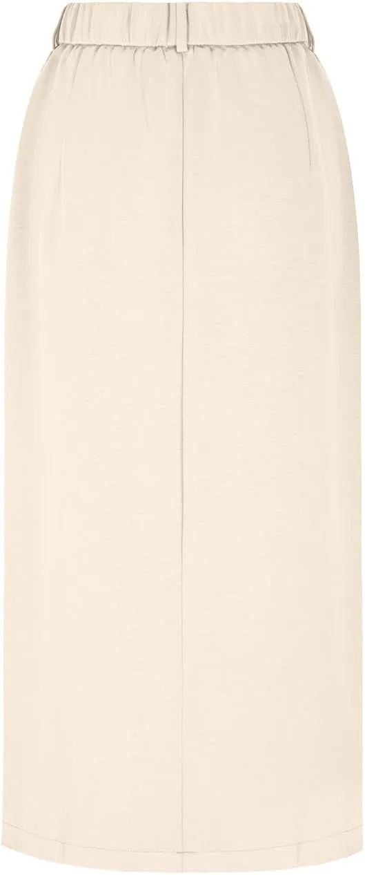 Women's High Waisted Front Split Maxi Skirt Elegant Business Work Skirts Evening Party A-Line Skirts with Pockets