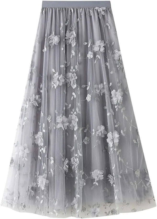Women's Layered Tulle Maxi Skirts Evening Party Cocktail Bridesmaid Polka Dot Tiered Skirt