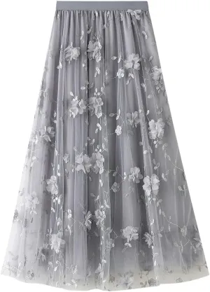 Women's Layered Tulle Maxi Skirts Evening Party Cocktail Bridesmaid Polka Dot Tiered Skirt