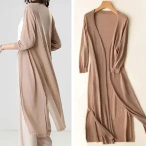 Womens Long Cardigan  Lightweight Knit  Open Front  3/4 Sleeve  Relaxed Fit