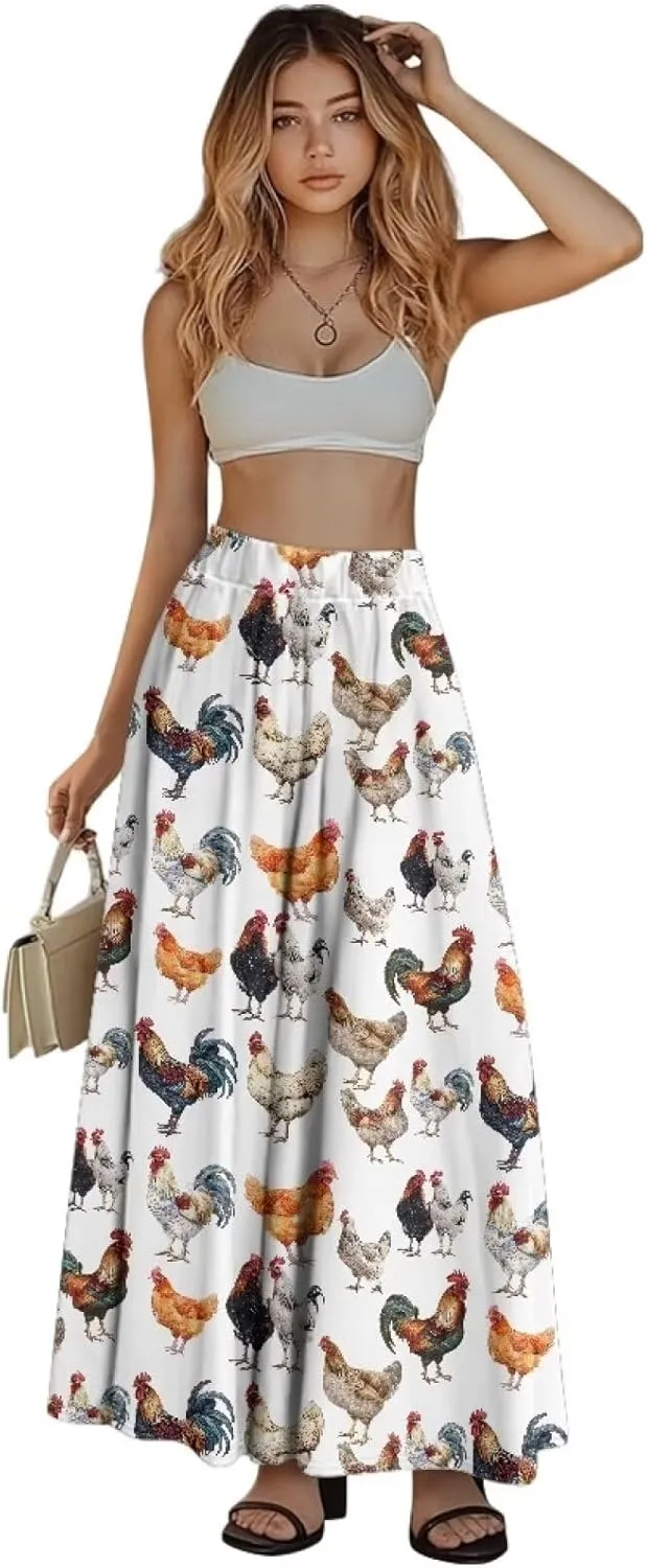 Women's Maxi Skirts Pleated High Waisted Casual Long Skirts Flowy High Waist Party Holiday Skirts with Pockets