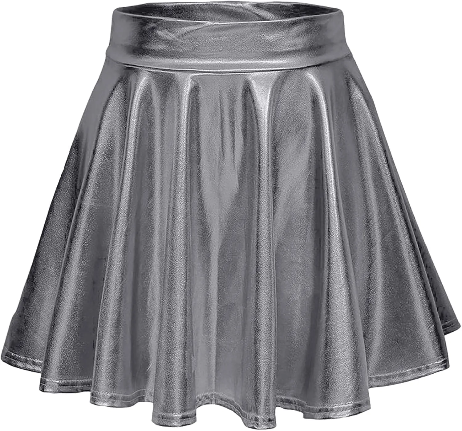 Women's Metallic Skater Skirt Sparkly Shiny Flared Pleated A Line Mini Skort Fashion Skirts for Women 2024 Trendy