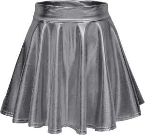 Women's Metallic Skater Skirt Sparkly Shiny Flared Pleated A Line Mini Skort Fashion Skirts for Women 2024 Trendy