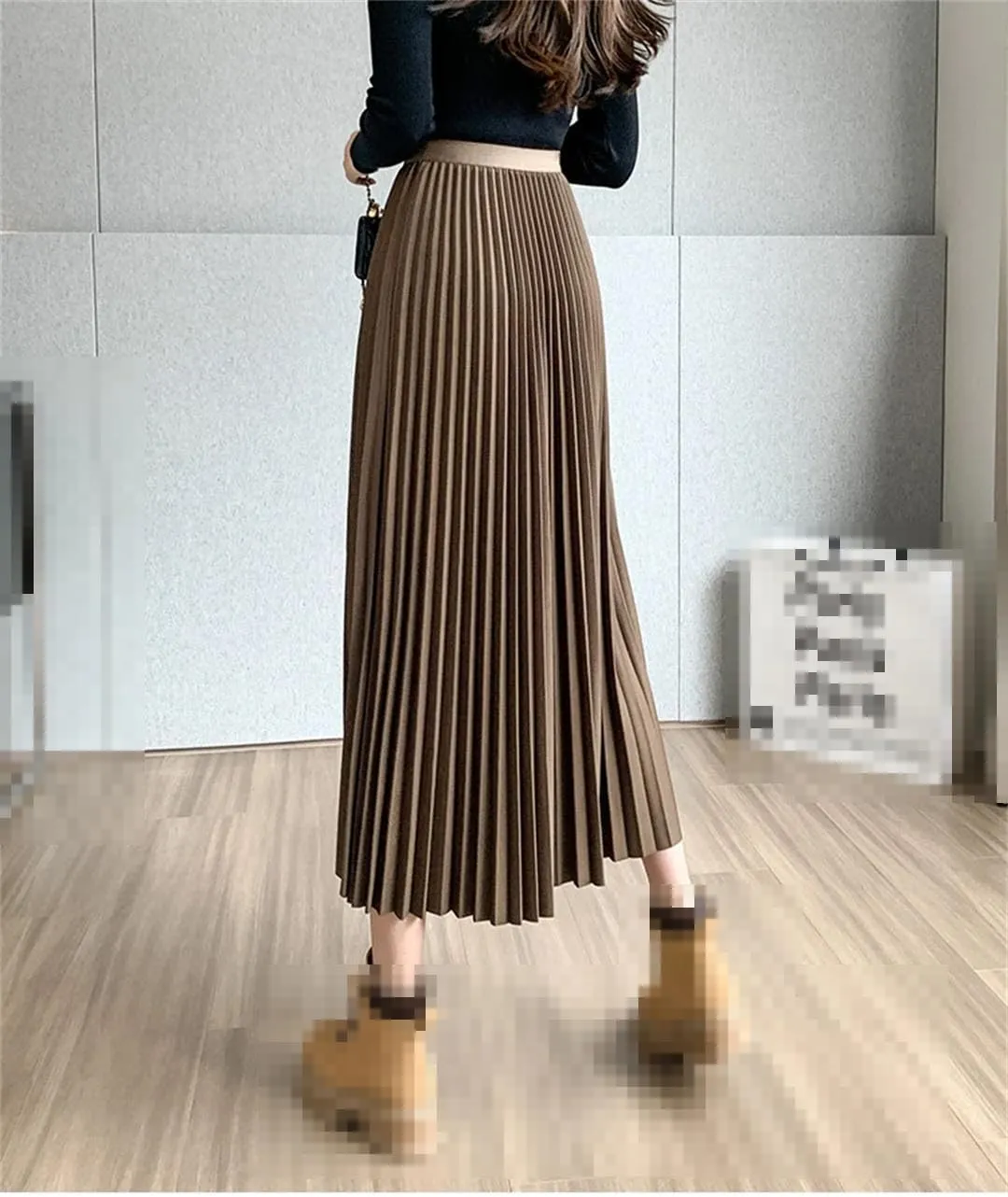 Women's Midi Pleated Skirt Slim Elastic Waist Vintage A-Line Fashion Skirt