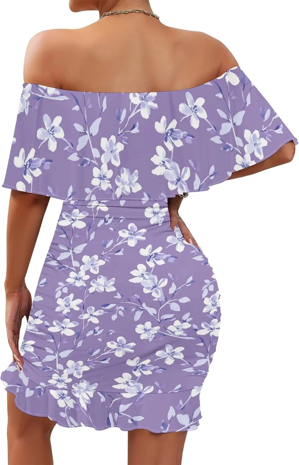 Women's One Shoulder Bubble Dress Bodycon Floral Ruffle Hem Mini Dress Trendy Summer Party Babydoll Dresses