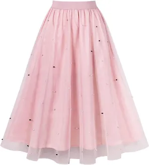 Women's Party Cocktail 2024 Summer Fairy Skirt Elastic High Waist Pleated Mesh Flowy Layered A-Line Tulle Midi Skirts