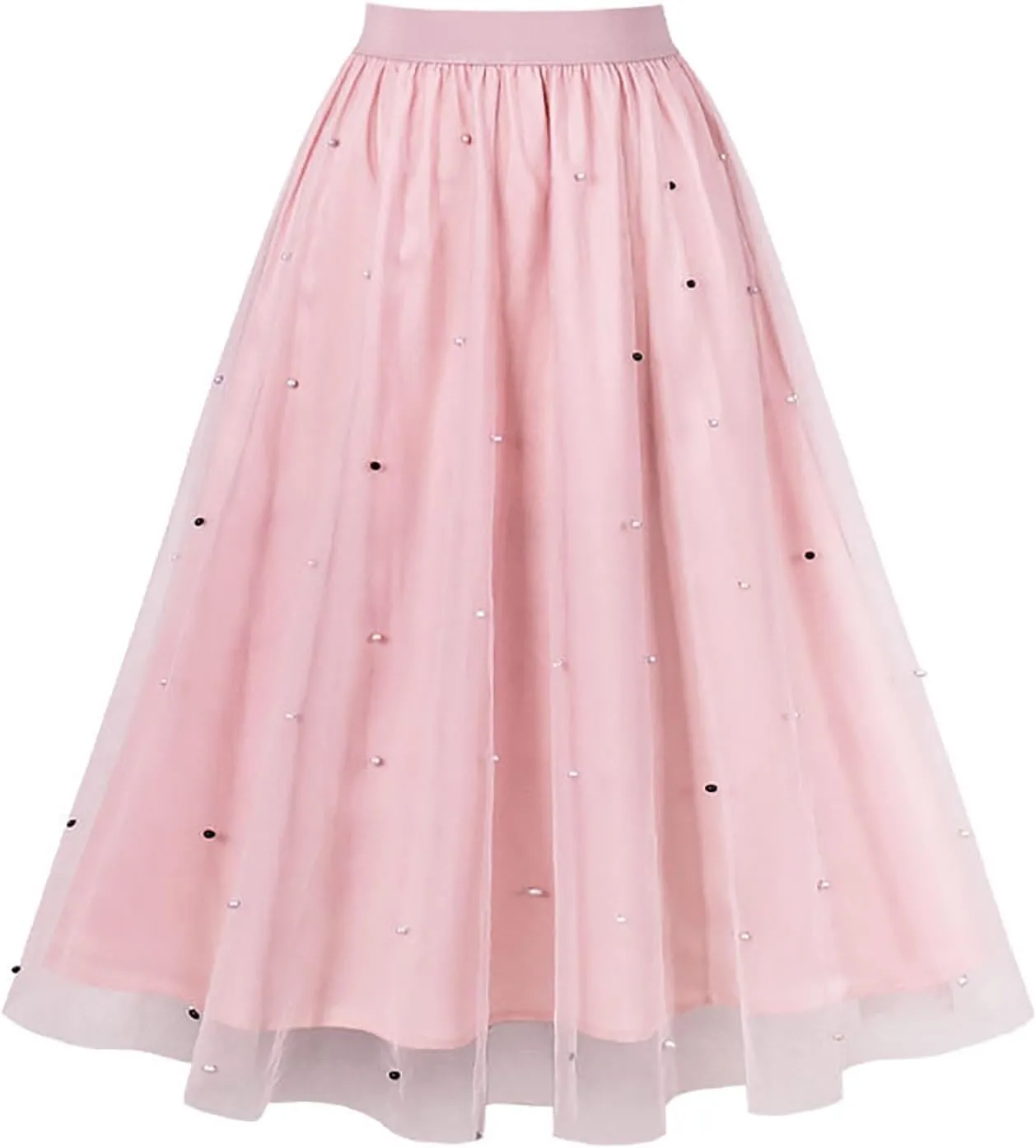 Women's Party Cocktail 2024 Summer Fairy Skirt Elastic High Waist Pleated Mesh Flowy Layered A-Line Tulle Midi Skirts