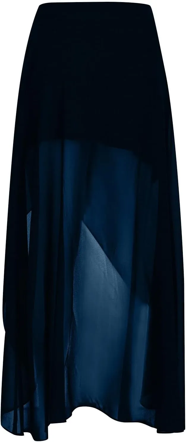 Women's Slit Split Ruffle Long Skirts Asymmetrical Hem Elastic High Waisted Summer Pleated Swing Flowy Maxi Skirt