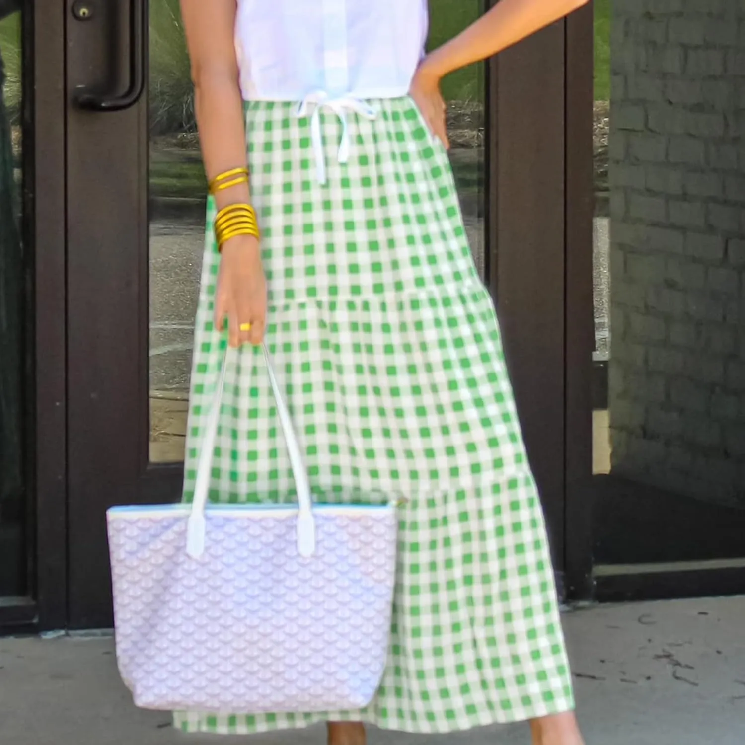 Womens Summer Boho Elastic High Waist Maxi Skirt Pleated A-Line Flowy Swing Ruffle Tiered Long Beach Skirt Dress