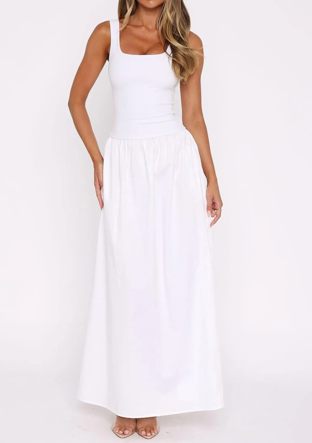 Women's Summer Casual Tank Long Dresses Sleeveless Square Neck Sundress Bodycon Maxidress 2025 Casual Lounge Dress