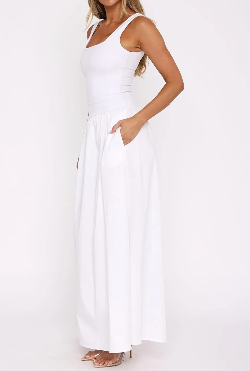 Women's Summer Casual Tank Long Dresses Sleeveless Square Neck Sundress Bodycon Maxidress 2025 Casual Lounge Dress