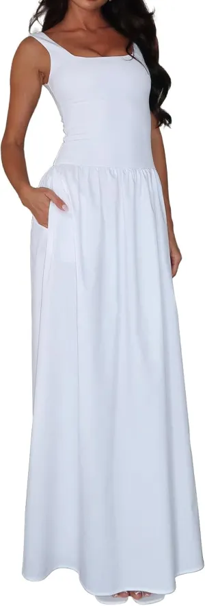 Women's Summer Casual Tank Long Dresses Sleeveless Square Neck Sundress Bodycon Maxidress 2025 Casual Lounge Dress