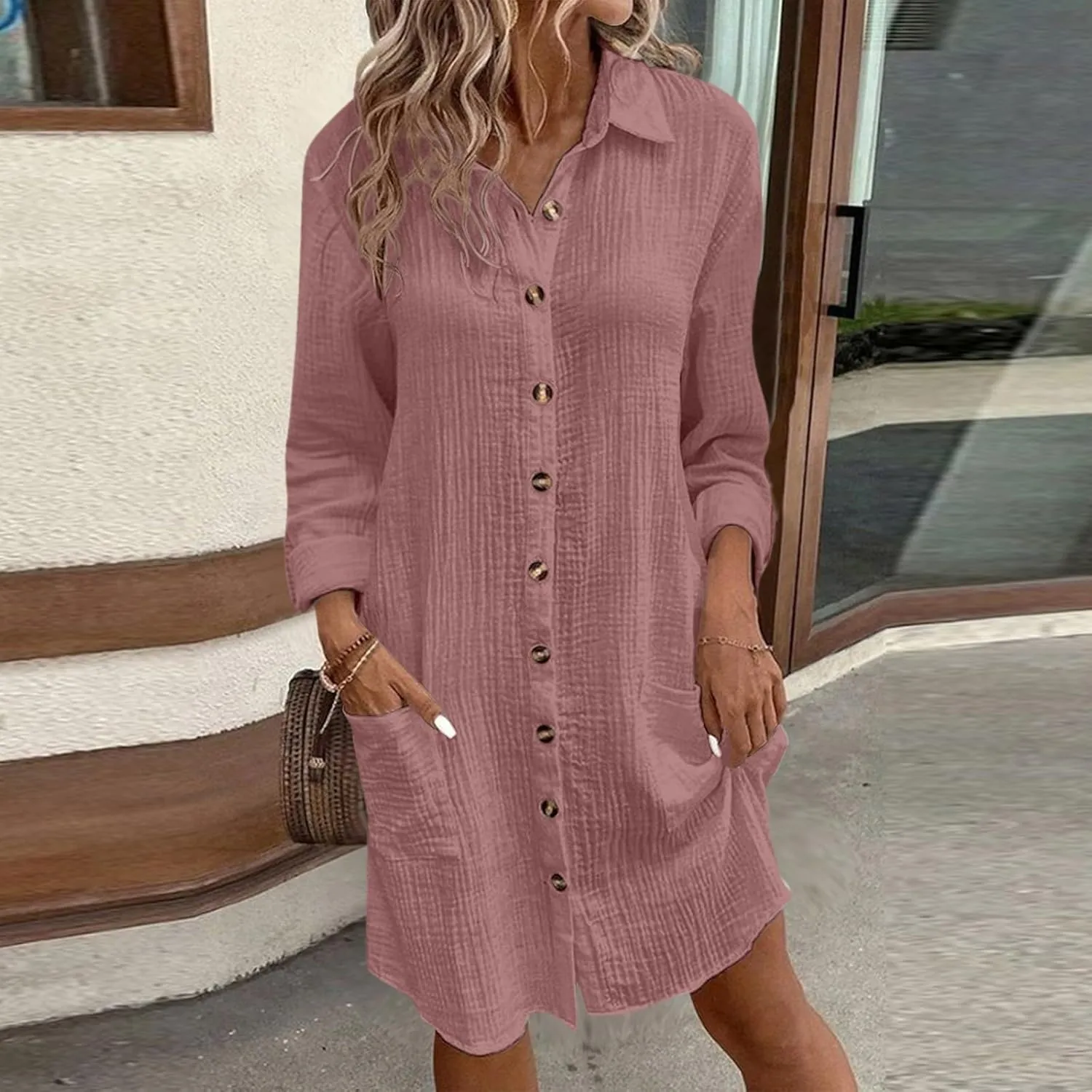 Women's Summer Dresses 2025 Cap Sleeves Button Down Solid Oversized Short Dress Tshirt Mini Dress with Pockets