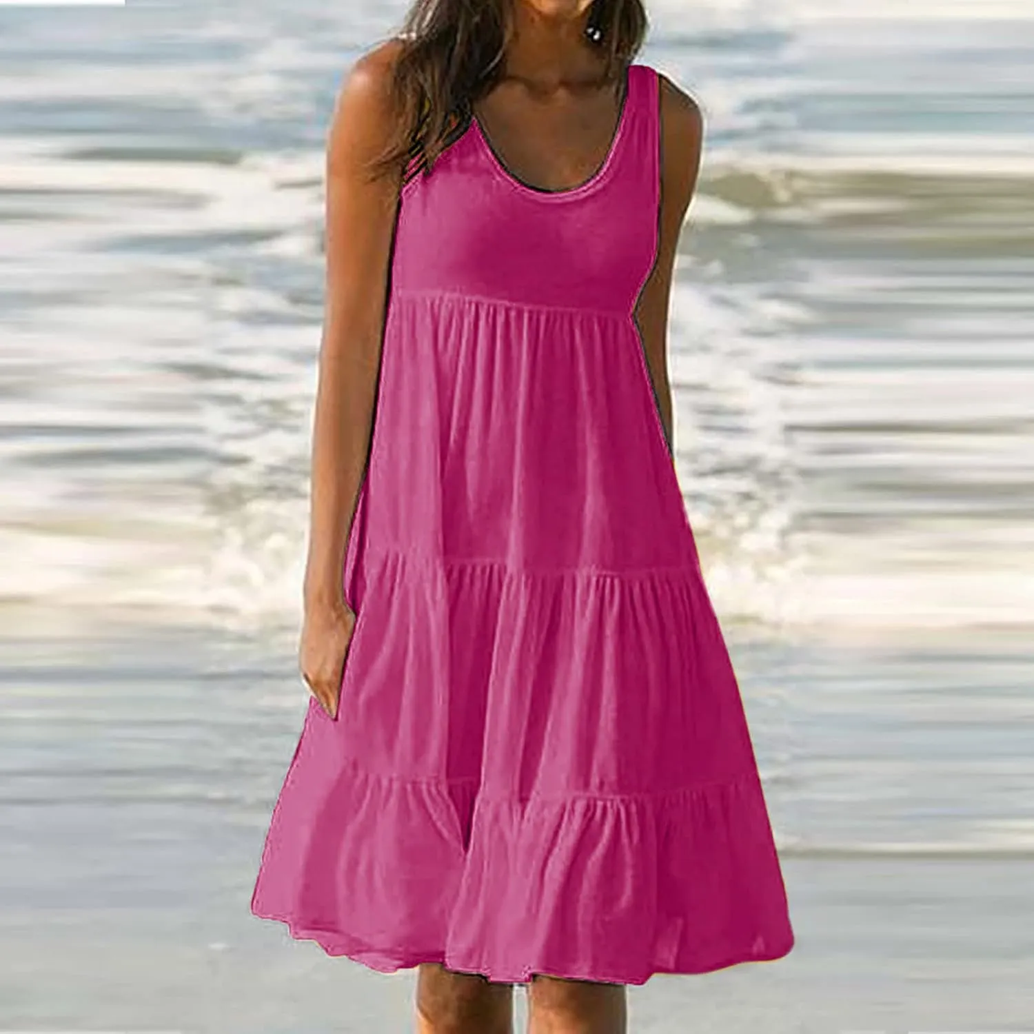 Womens Summer Dresses Casual 2024 Gradient Sleeveless Sundresses Ladies Plus Size Trendy Petite Dresses
