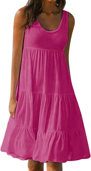Womens Summer Dresses Casual 2024 Gradient Sleeveless Sundresses Ladies Plus Size Trendy Petite Dresses