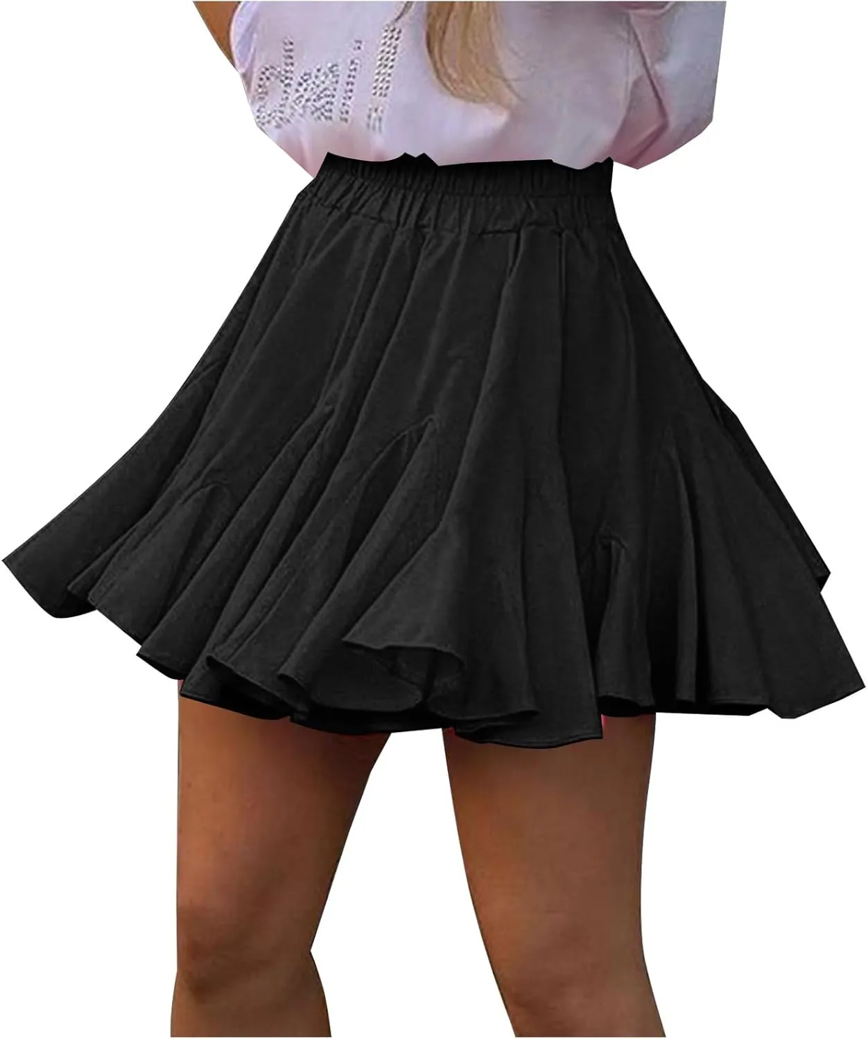 Women's Summer High Waist Pleated Skirts Casual Ruffle Beach Mini Skirt Fashion Elastic High Waisted Short Skirts