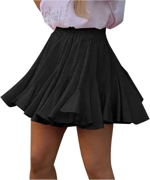 Women's Summer High Waist Pleated Skirts Casual Ruffle Beach Mini Skirt Fashion Elastic High Waisted Short Skirts