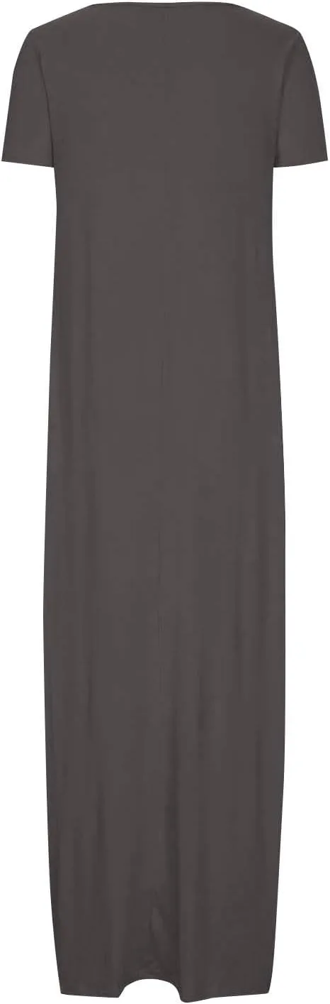 Womens Summer Maxi Dresses Fashion Solid Color Cap Sleeves Crewneck Plus Size Loose Comfy Long Beach Sundress