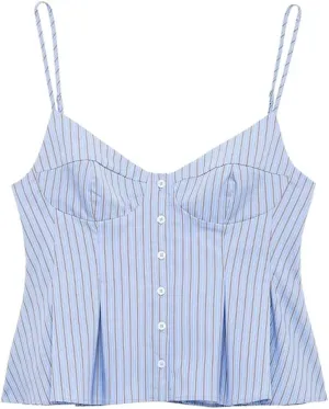 Women's Summer Sexy Slim Retro Striped Ruffled Camisole Top
