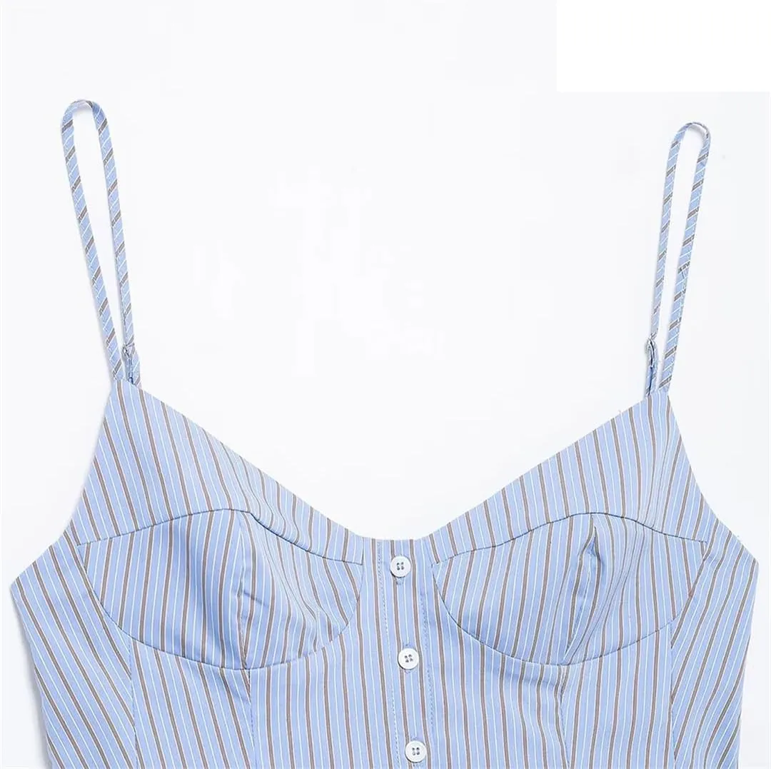 Women's Summer Sexy Slim Retro Striped Ruffled Camisole Top