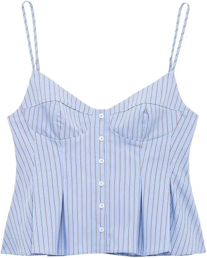 Women's Summer Sexy Slim Retro Striped Ruffled Camisole Top