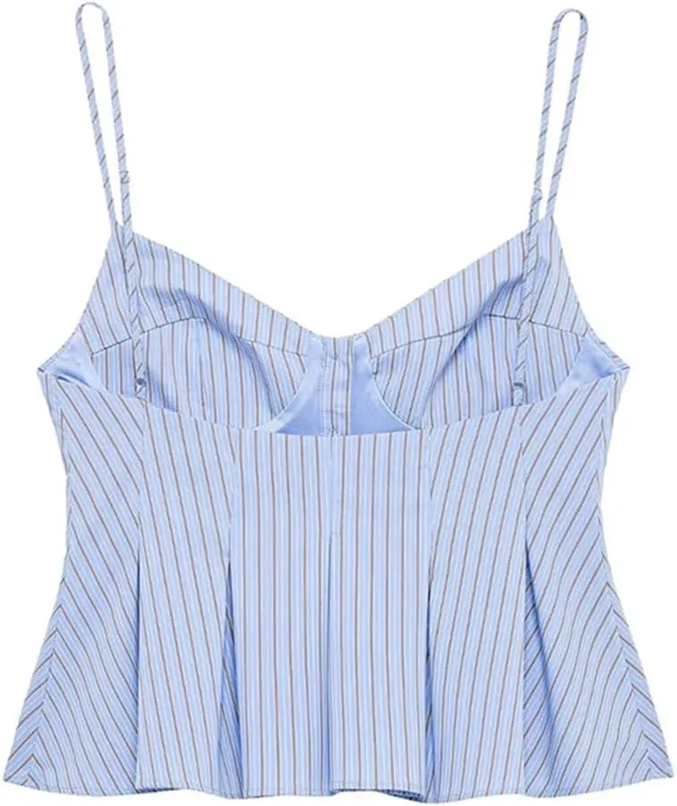 Women's Summer Sexy Slim Retro Striped Ruffled Camisole Top