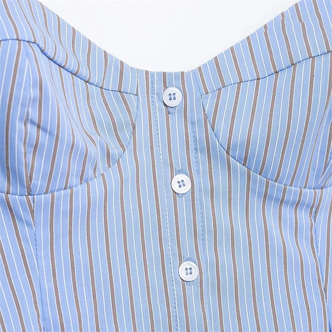 Women's Summer Sexy Slim Retro Striped Ruffled Camisole Top