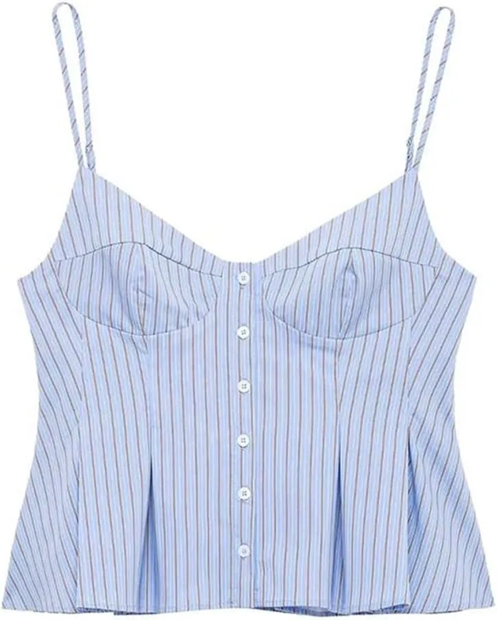 Women's Summer Sexy Slim Retro Striped Ruffled Camisole Top